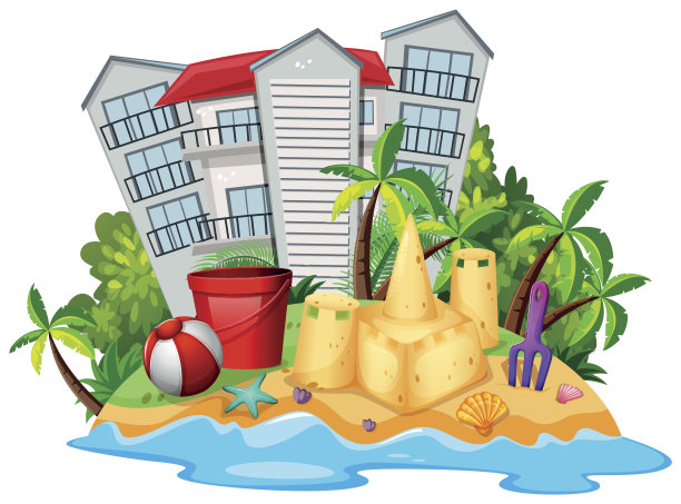 夏日主题沙滩上的沙堡图片下载