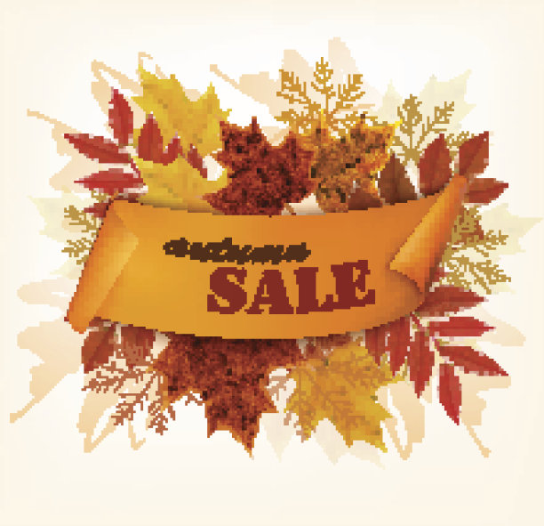 五彩树叶秋季销售卡。向量。图片下载