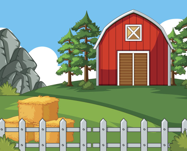背景场景与谷仓和干草图片下载