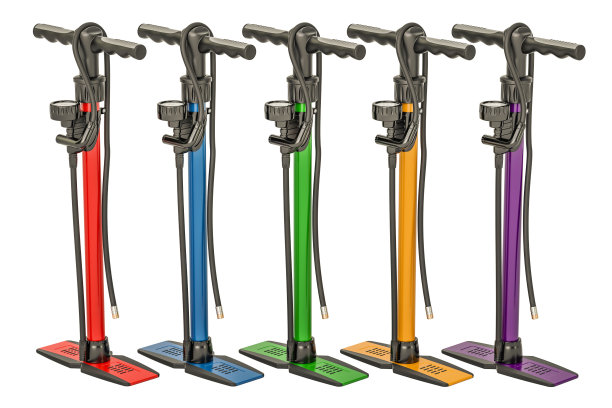 一套彩色高压手动泵，3D渲染隔离在白色背景图片下载