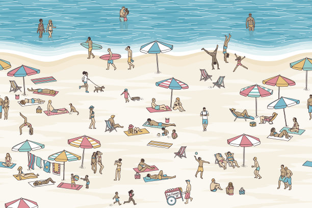 沙滩上的小人，可以水平平铺素材图片