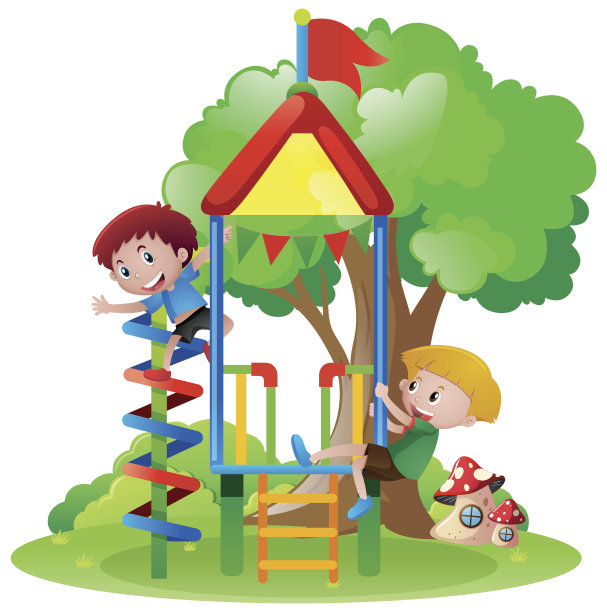 男孩们爬上公园的玩具屋图片下载