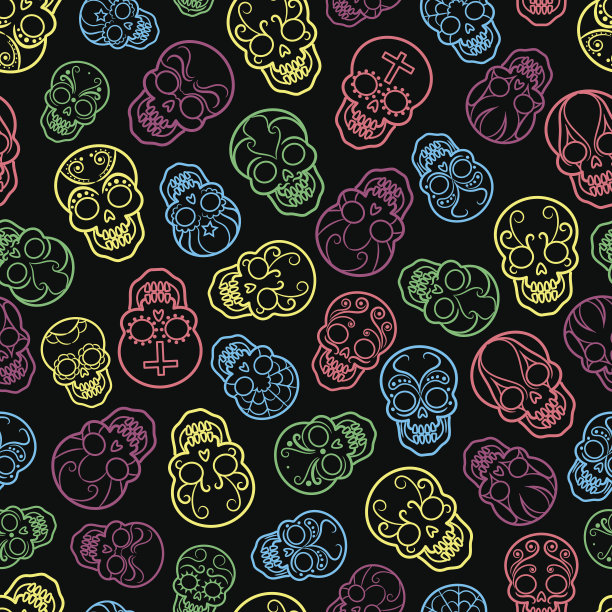 彩色墨西哥头骨无缝模式图片下载