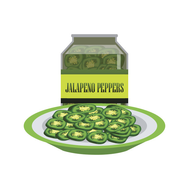 jalapenpickle在一个罐装食品的玻璃。矢量图图片下载