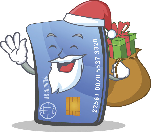 圣诞老人信用卡人物卡通与礼物矢量插图图片下载