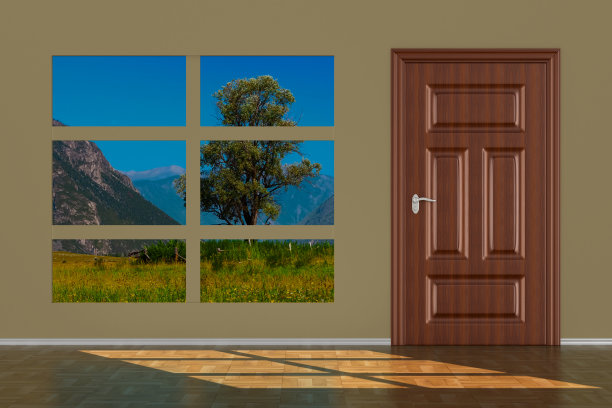 大厅紧闭的门。三维演示图片下载