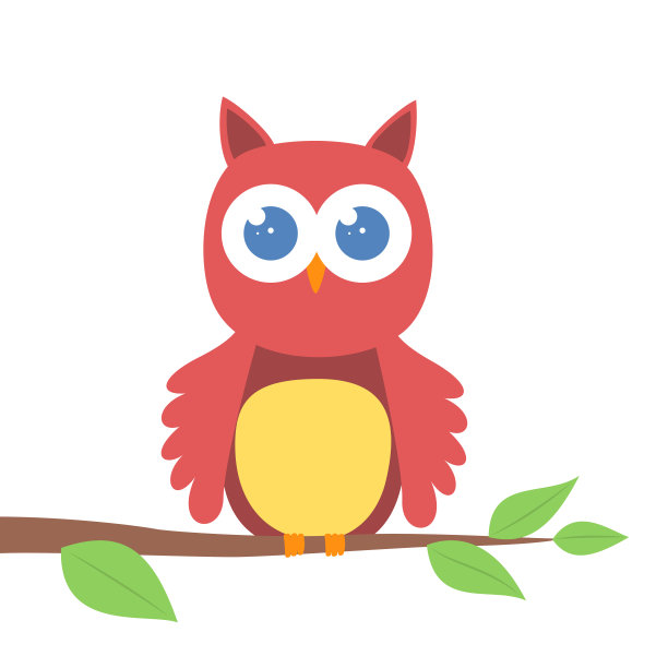 可爱的卡通猫头鹰在树枝上素材图片