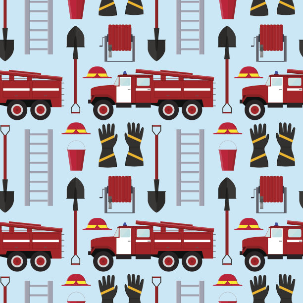 消防员职业设备和工具背景图案矢量图图片下载