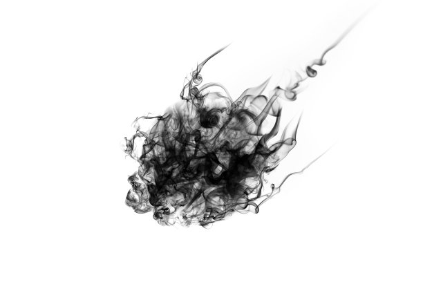 白色背景上的黑烟运动。图片下载