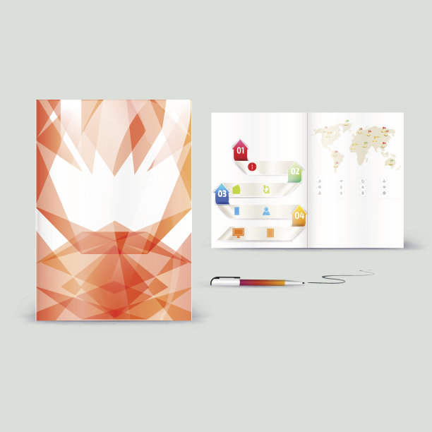 企业宣传册模板与颜色元素。矢量公司为广告、报告或指南提供商业风格。文具模板与抽象图案主题插图。图片下载