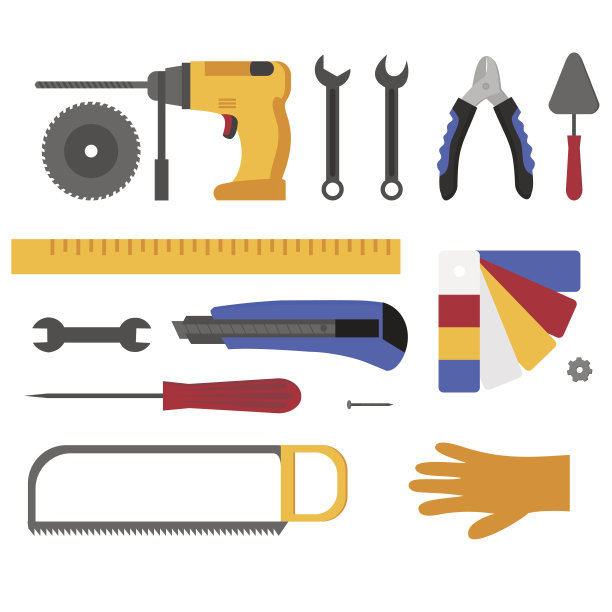 平面维修和施工工作工具图标集。工业仪表孤立。图片下载