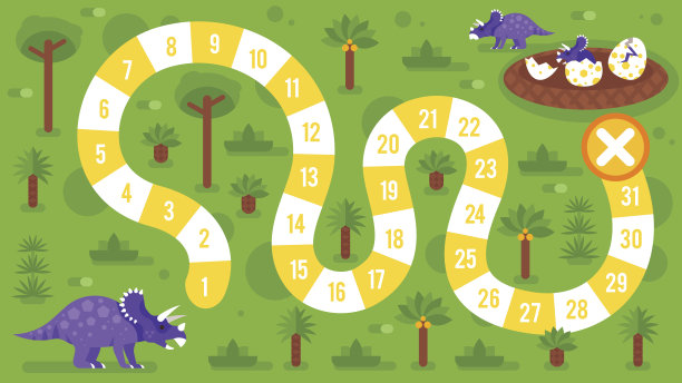 儿童棋盘游戏与恐龙模板。图片下载