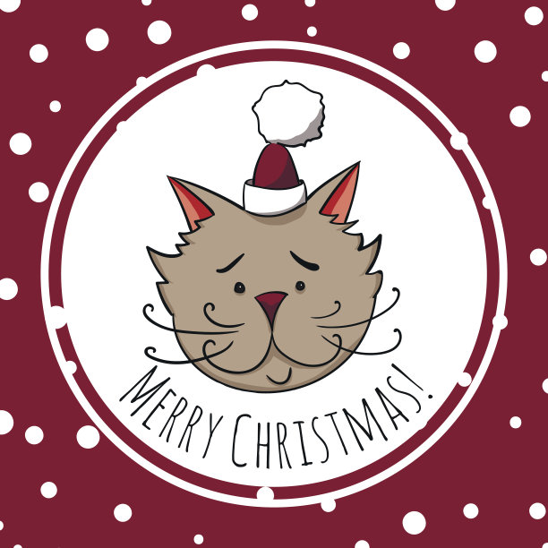 卡通猫圣诞矢量卡图片下载