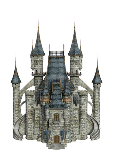 3D渲染童话城堡在白色图片下载