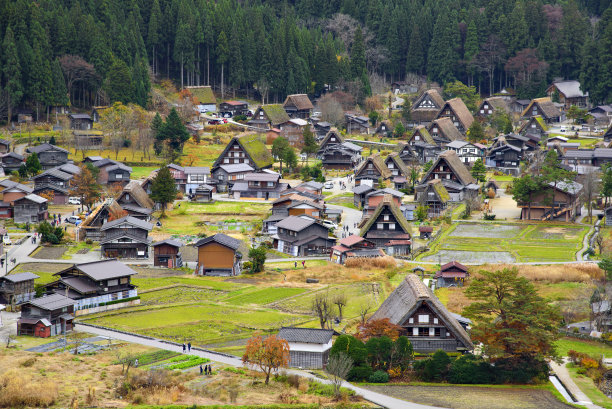 秋天的白川村世界遗产地图片下载