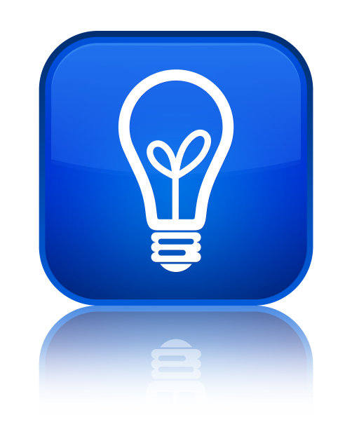 灯泡图标特殊的蓝色方形按钮图片下载