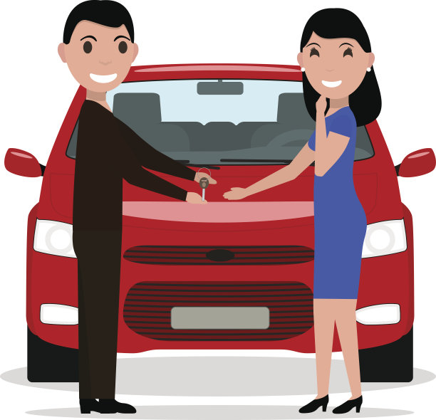矢量卡通男人给一个女人车钥匙图片下载