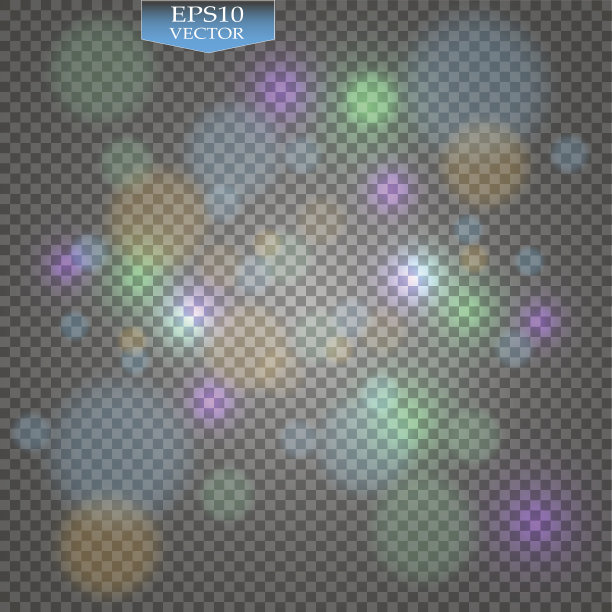 股票矢量插图散景照片效果。圣诞灯。模糊的新年。彩色闪光的散景光孤立在透明的背景图片下载