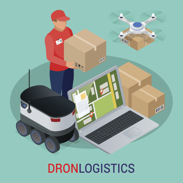 等距无人机在城市快速交付货物。技术运输创新概念。自主物流。图片下载