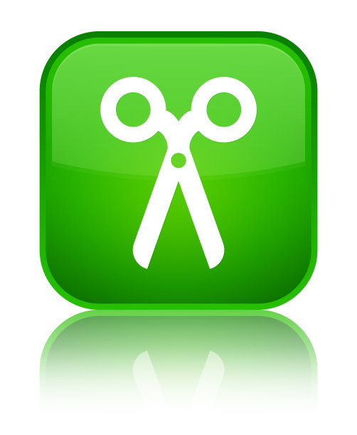剪子图标特殊绿色方形按钮图片下载