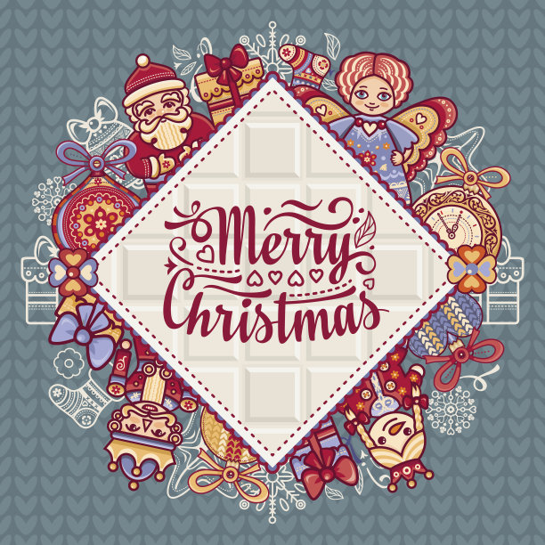 圣诞快乐玩具。贺卡。图片下载