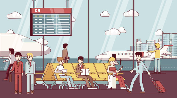 商务人士坐在候机室图片下载