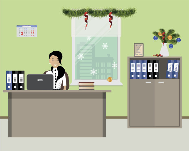 一个办公室职员的网络横幅，装饰着圣诞节的装饰图片下载