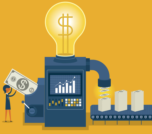 女商人将一枚货币放入机器素材图片