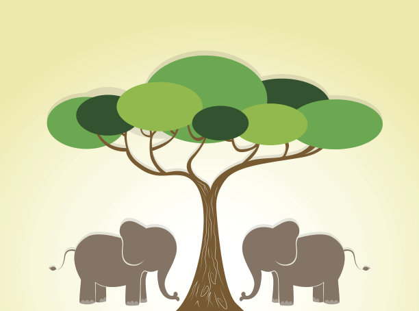 野生大象和树的插图图片下载