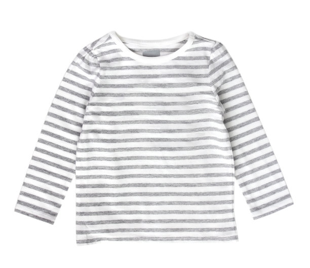 白灰色条纹的孩子的衬衫孤立。图片下载