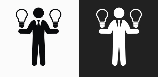 商人和想法图标上的黑色和白色矢量背景图片下载