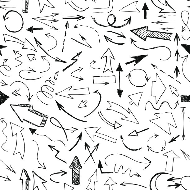 美丽的单色，黑白无缝图案与涂鸦箭头。手绘图片下载