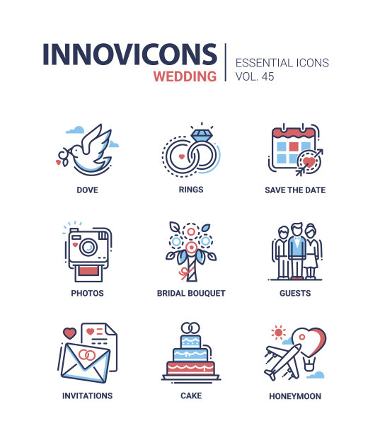婚礼-现代向量线设计图标集图片下载