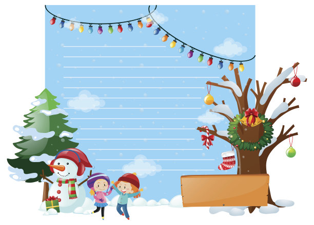 画着孩子和雪人的线纸图片下载