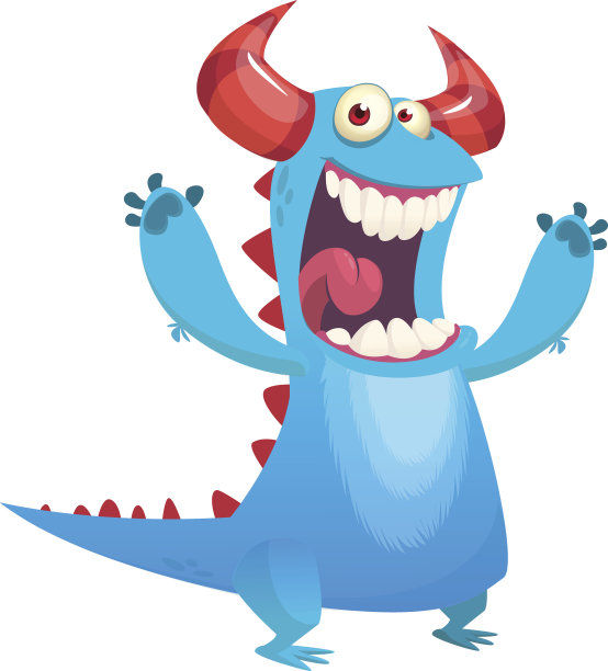 可爱的蓝色怪物卡通吓人的手举起。万圣节矢量插图孤立图片下载