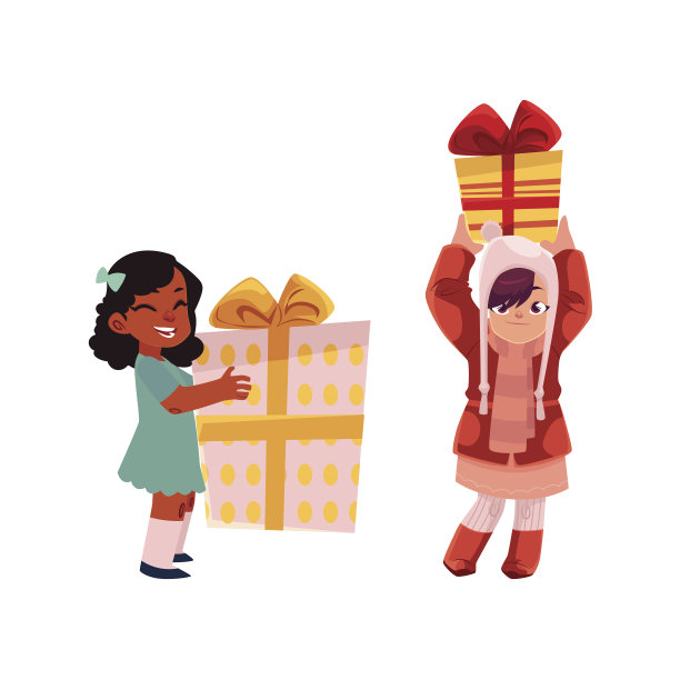矢量卡通儿童与礼物套装图片下载