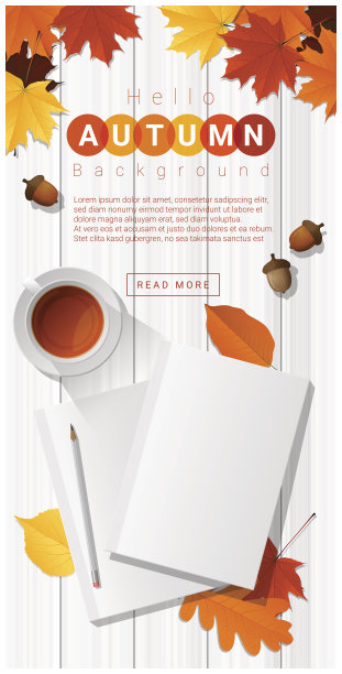 你好秋季与空白笔记本木制板背景，矢量，插图图片下载