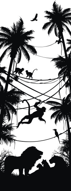 非洲野生动物在自然栖息地的剪影图片下载