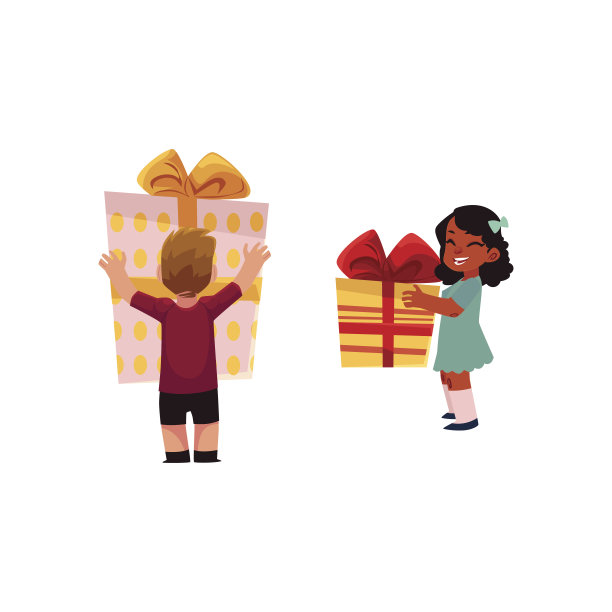 矢量卡通女孩，男孩手里拿着礼物图片下载