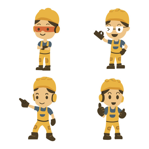 在各种情况下的角色构造工作者集。矢量图图片下载