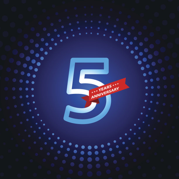 五周年纪念图标与蓝色背景图片下载