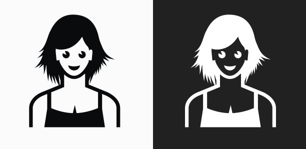 在黑色和白色矢量背景上的女性脸图标图片下载