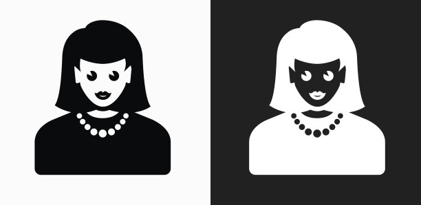 在黑色和白色矢量背景上的女性脸图标图片下载