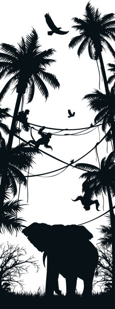 非洲野生动物在自然栖息地的剪影-公象图片下载