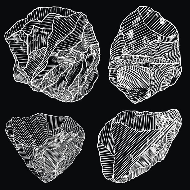 大型集写实手绘素描石头和岩石。不同的砌石、卵石、大理石、砖、矿物卵石隔离。地球魔法神圣元素。向量。图片下载