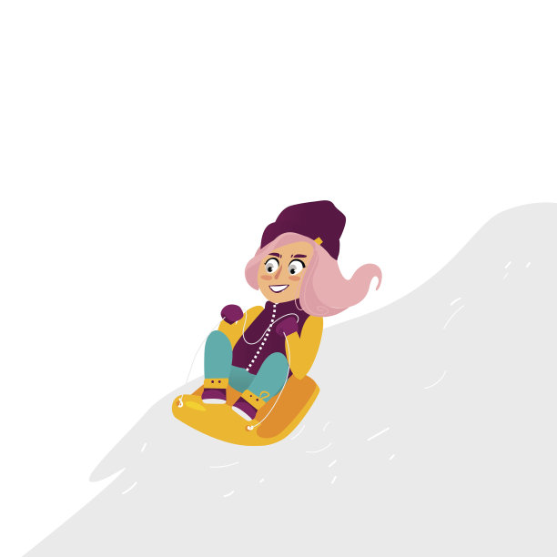 矢量女孩骑着雪橇平孤立图片下载