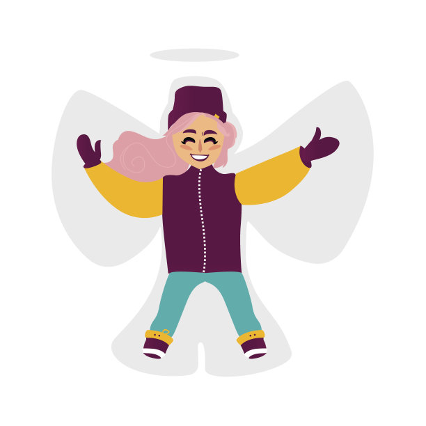 矢量女孩躺在雪地里做雪天使图片下载