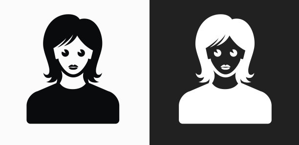 在黑色和白色矢量背景上的女性脸图标图片下载