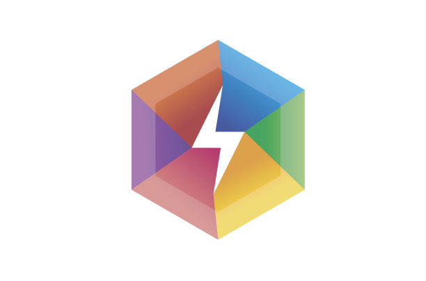 创意闪光彩色六边形闪电闪光符号设计图片下载