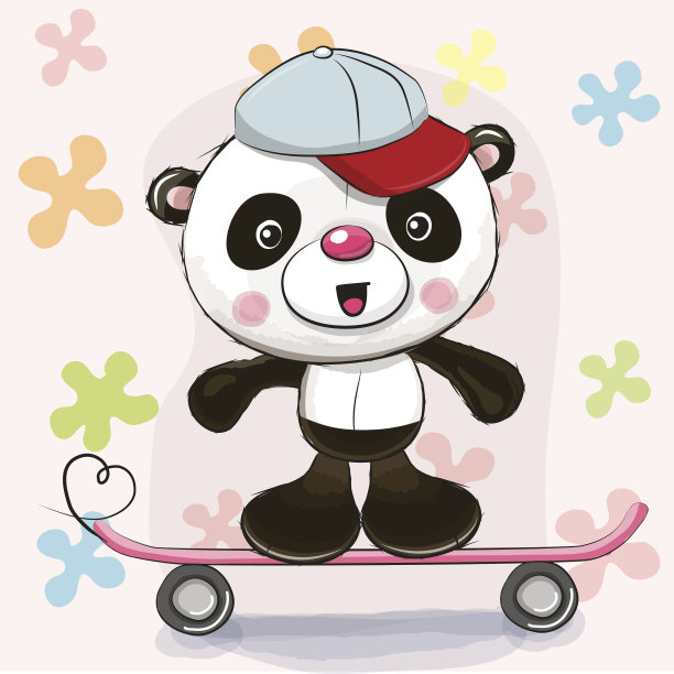 可爱的熊猫和滑板图片下载